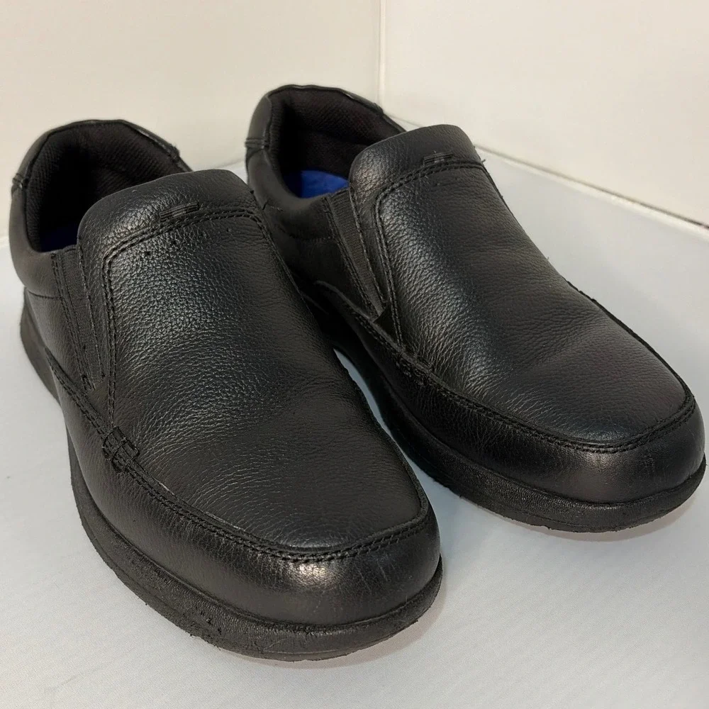 Nunn Bush Mens 8.5W Black Leather Slip On Comfort Gel Memory Foam Loafers